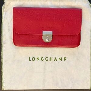 Longchamp Le Foulonné Red Leather Clutch w/ Dust Bag – Like New